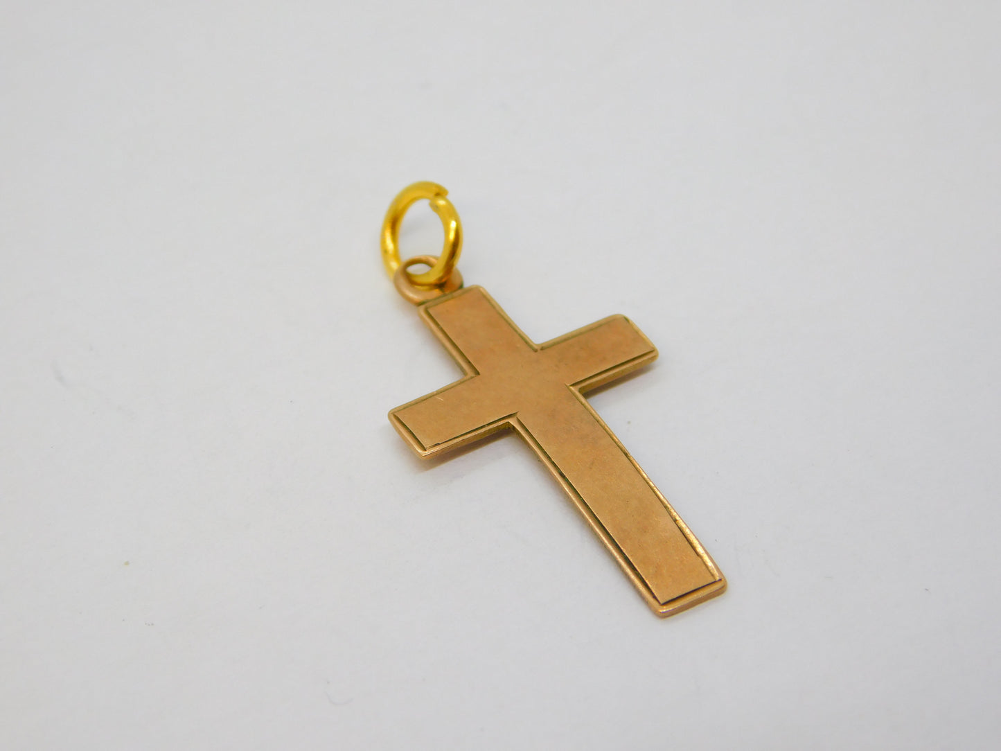 Victorian 9ct Rose Gold Minimal Cross Crucifix Pendant Antique 1897 Birmingham