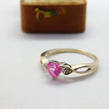 9ct White Gold, Heart Cut Topaz & Diamond Band Ring Vintage c1980