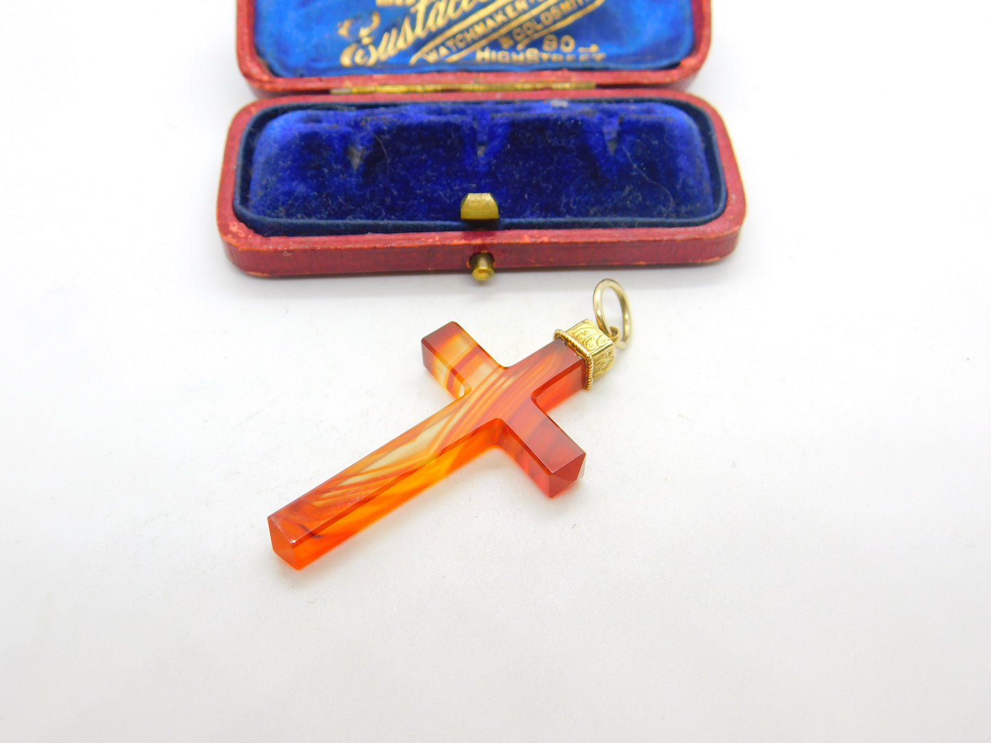 Victorian 18ct Gold & Carved Red Agate Cross Pendant Scottish? Antique c1860