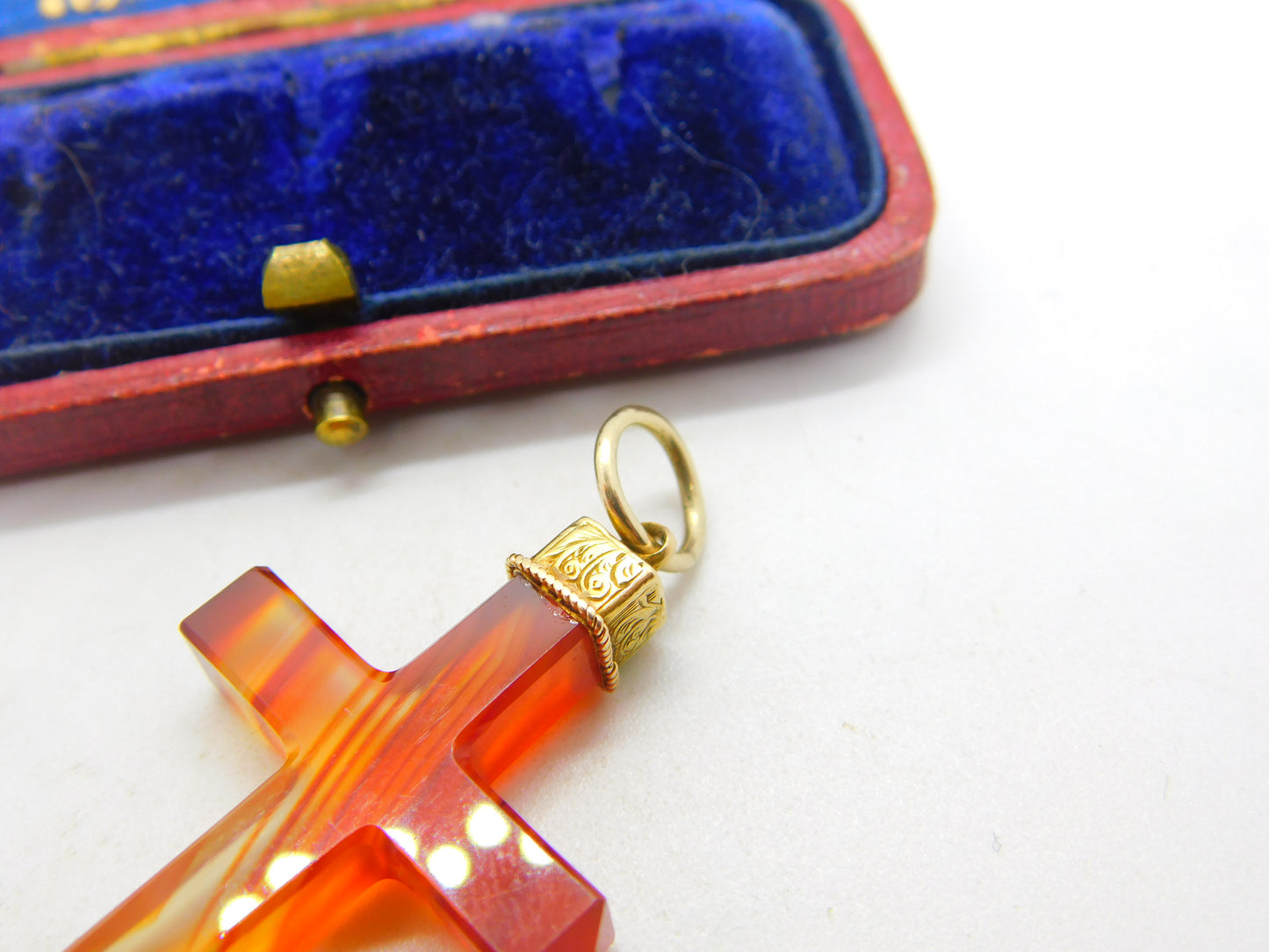 Victorian 18ct Gold & Carved Red Agate Cross Pendant Scottish? Antique c1860