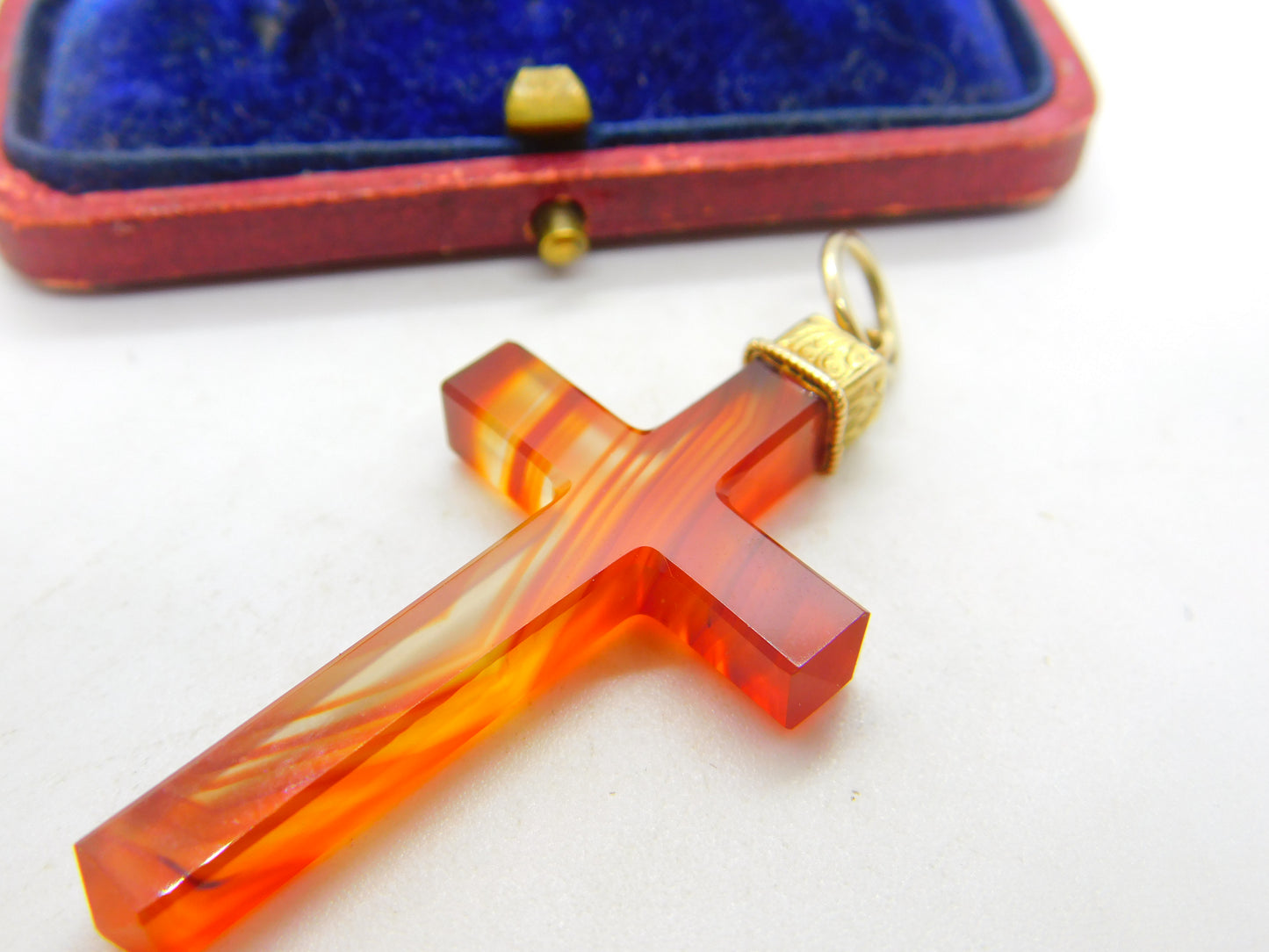 Victorian 18ct Gold & Carved Red Agate Cross Pendant Scottish? Antique c1860