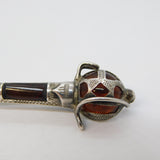 19th Century Scottish Sterling Silver Citrine & Agate Dirk Brooch Antique c1890