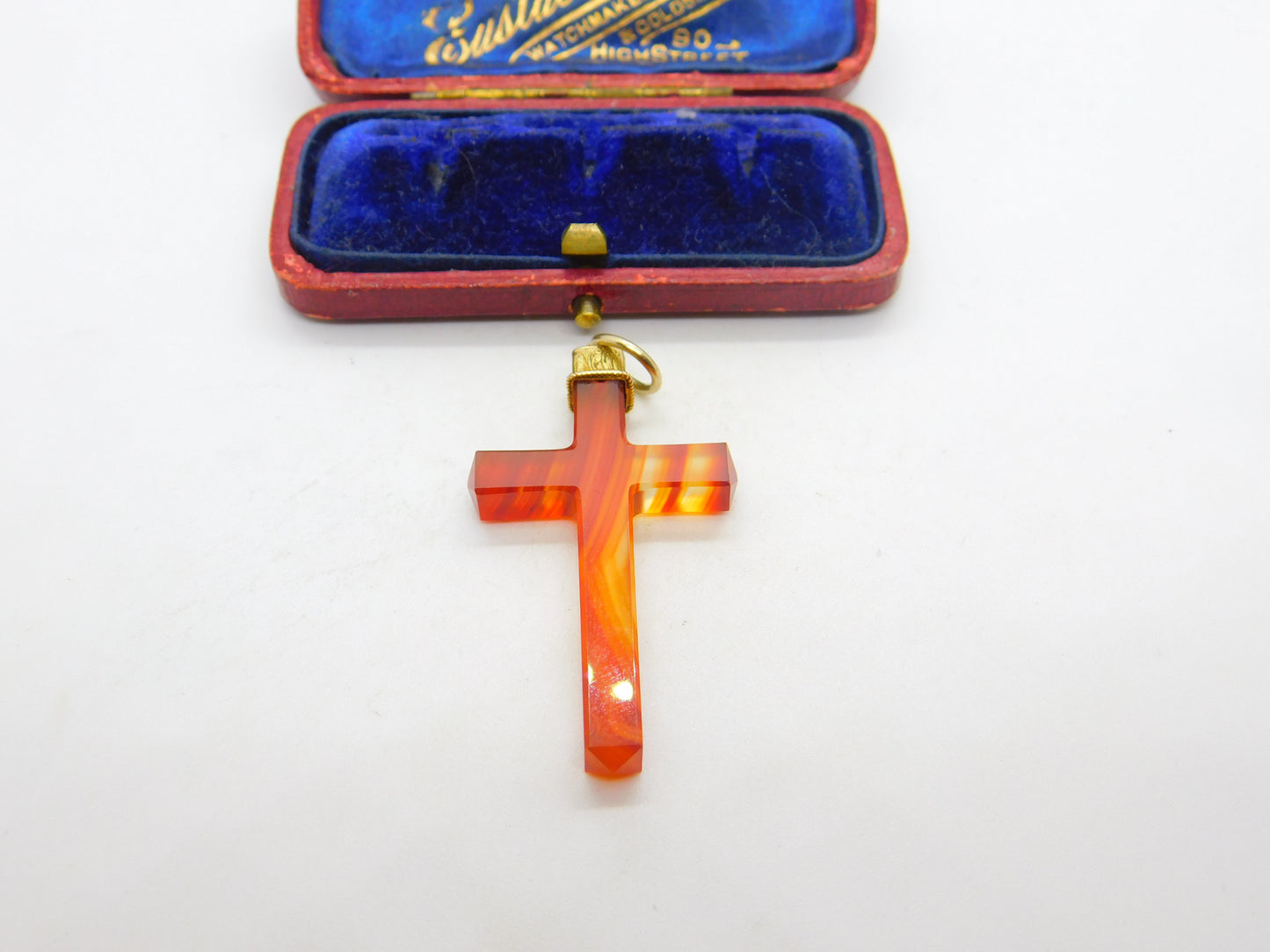 Victorian 18ct Gold & Carved Red Agate Cross Pendant Scottish? Antique c1860