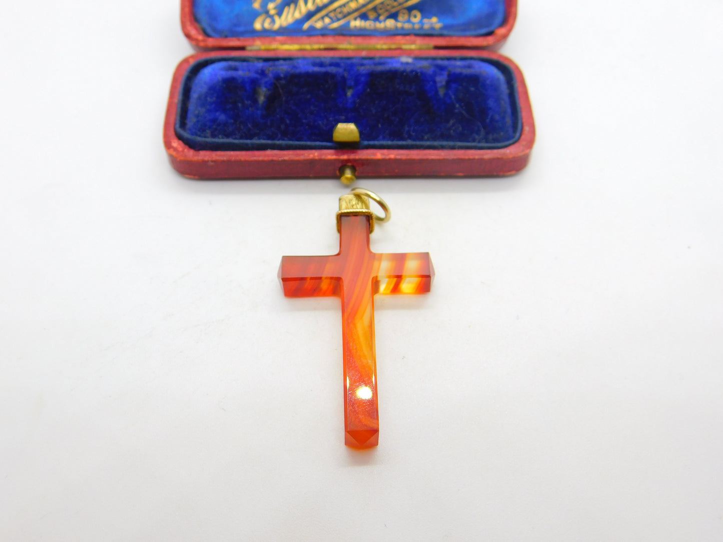 Victorian 18ct Gold & Carved Red Agate Cross Pendant Scottish? Antique c1860