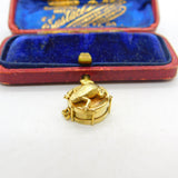 Edwardian 9ct Yellow Gold Frog on the Drum Charm Pendant Antique c1910
