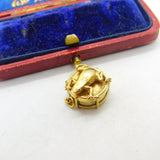 Edwardian 9ct Yellow Gold Frog on the Drum Charm Pendant Antique c1910