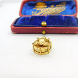 Edwardian 9ct Yellow Gold Frog on the Drum Charm Pendant Antique c1910