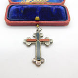 Victorian Sterling Silver Bloodstone & Agate Crucifix Pendant Antique c1860