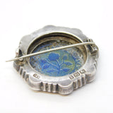 Victorian Sterling Silver & Blue-White Enamel Sweetheart Brooch Antique 1891 Birmingham