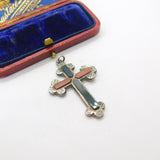 Victorian Sterling Silver Bloodstone & Agate Crucifix Pendant Antique c1860