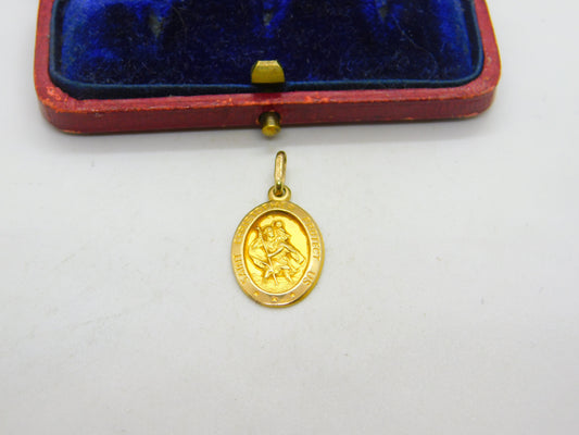 9ct Yellow Gold St Christopher Protect Us Charm Pendant Vintage c1970