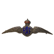 WWII Sterling Silver & Enamel RAF Wings Sweetheart Brooch Antique c1940 TLM