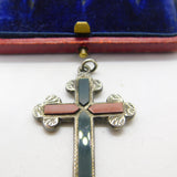 Victorian Sterling Silver Bloodstone & Agate Crucifix Pendant Antique c1860