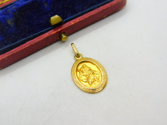 9ct Yellow Gold St Christopher Protect Us Charm Pendant Vintage c1970