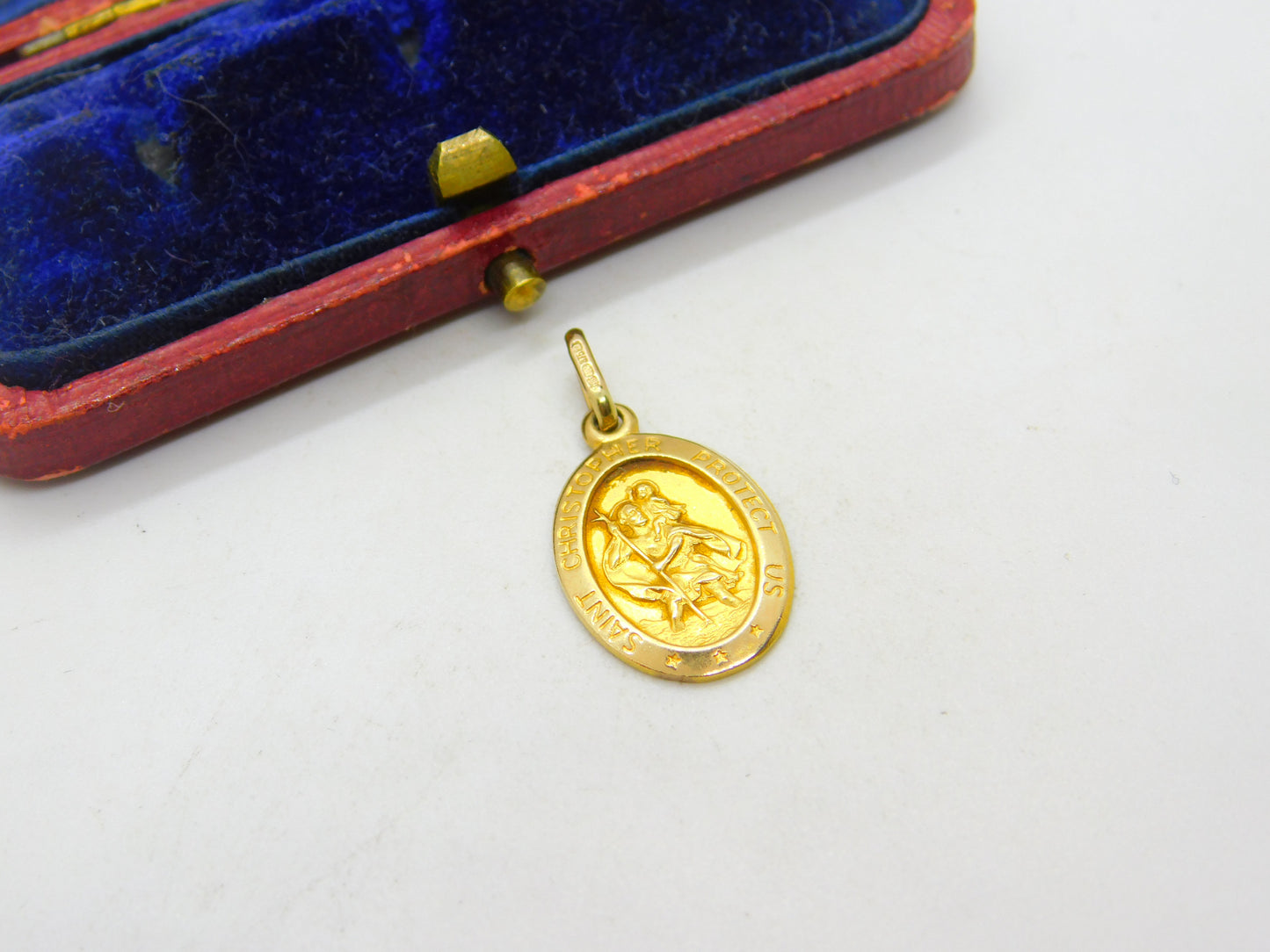 9ct Yellow Gold St Christopher Protect Us Charm Pendant Vintage c1970