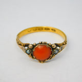 Victorian 22ct Yellow Gold, Coral & Seed Pearl Ring Antique 1864 London