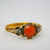 Victorian 22ct Yellow Gold, Coral & Seed Pearl Ring Antique 1864 London