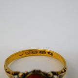 Victorian 22ct Yellow Gold, Coral & Seed Pearl Ring Antique 1864 London