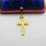 Scottish 9ct Yellow Gold Cross Floral Pattern Pendant 1920 Glasgow Antique