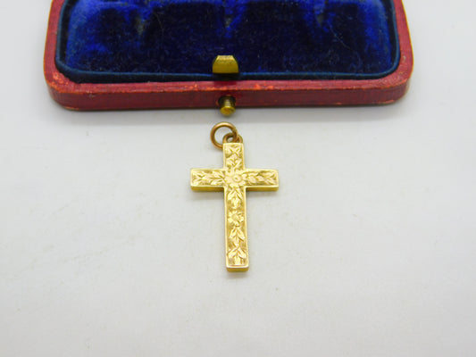 Scottish 9ct Yellow Gold Cross Floral Pattern Pendant 1920 Glasgow Antique