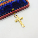 Scottish 9ct Yellow Gold Cross Floral Pattern Pendant 1920 Glasgow Antique