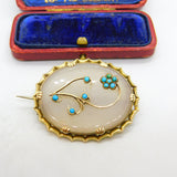 Victorian 9ct Gold, Chalcedony & Turquoise Sweetheart Brooch c1860 Antique