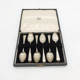 Boxed Georgian Sterling Silver Bright Cut Shell Bowl Dessert Spoons Antique 1806 London
