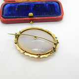 Victorian 9ct Gold, Chalcedony & Turquoise Sweetheart Brooch c1860 Antique
