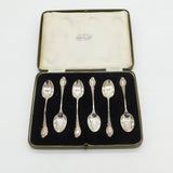 Edwardian Boxed Set of Sterling Silver Floral Teaspoons 1908 Sheffield Antique