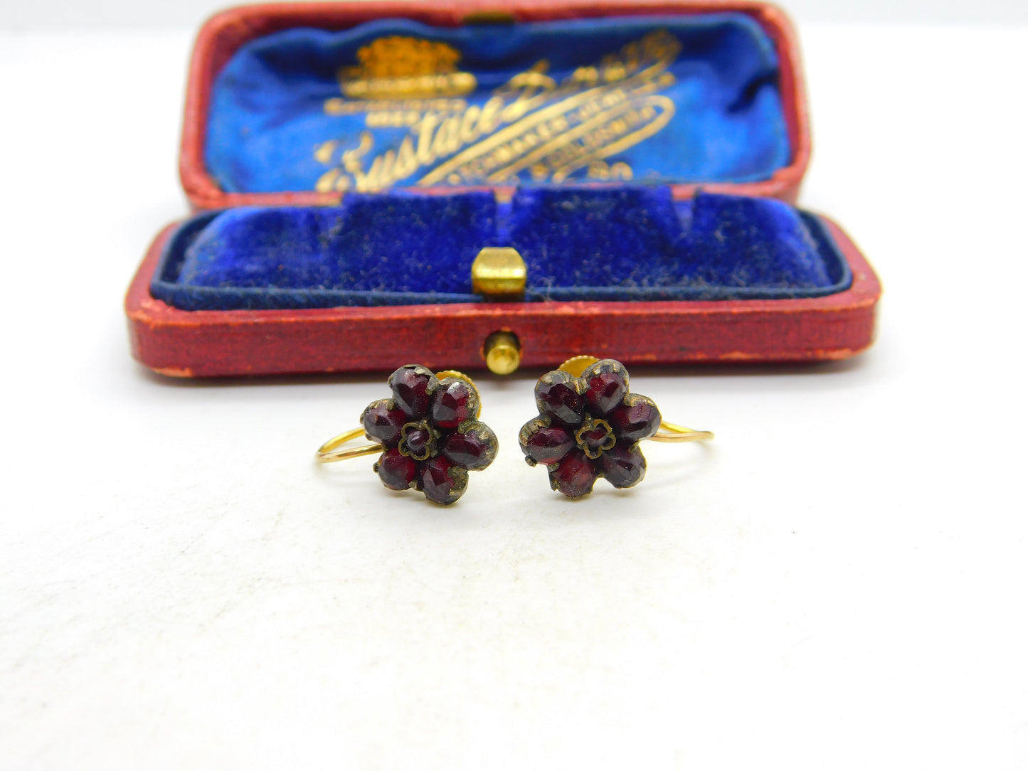 Austro-Hungarian 9ct Gold Bohemian Garnet Screw-Back Earrings Victorian