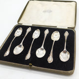 Edwardian Boxed Set of Sterling Silver Floral Teaspoons 1908 Sheffield Antique