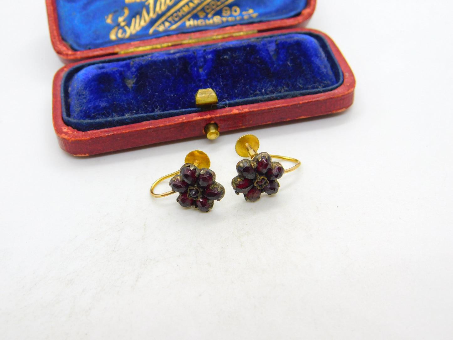 Austro-Hungarian 9ct Gold Bohemian Garnet Screw-Back Earrings Victorian