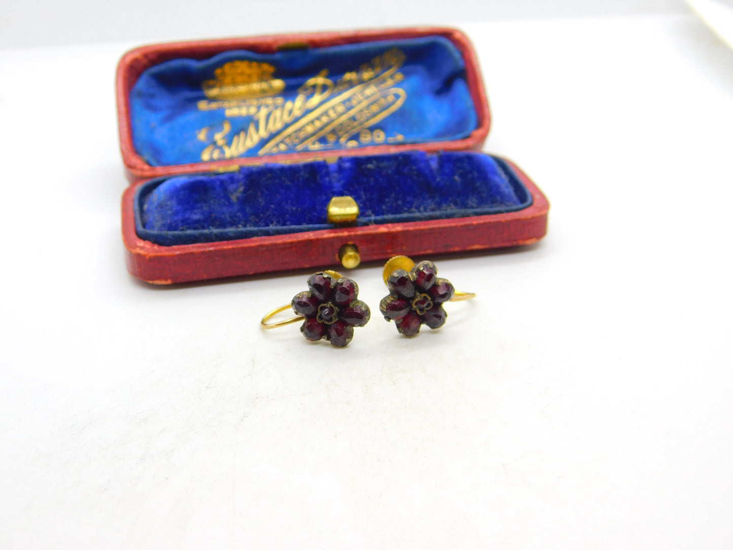 Austro-Hungarian 9ct Gold Bohemian Garnet Screw-Back Earrings Victorian