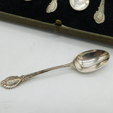 Edwardian Boxed Set of Sterling Silver Floral Teaspoons 1908 Sheffield Antique