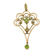 Edwardian 9ct Gold, Seed Pearl & Peridot Lavalier Pendant Antique c1910