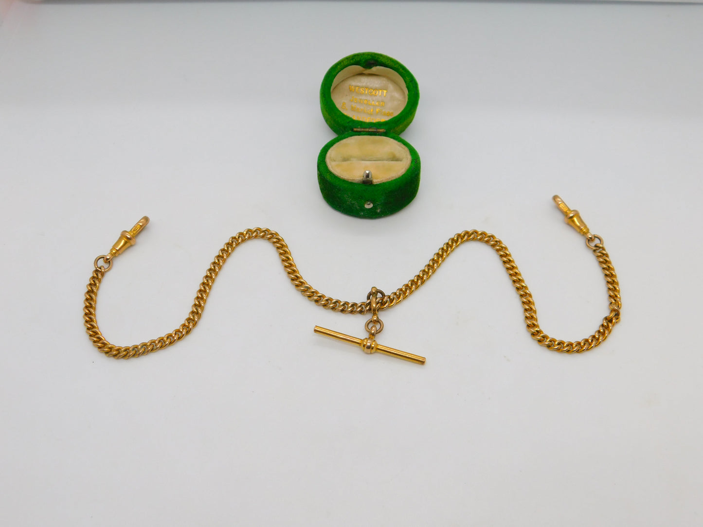 Victorian Rolled Gold Double Albert Watch Chain Antique c1890 Dog Clips & T-Bar