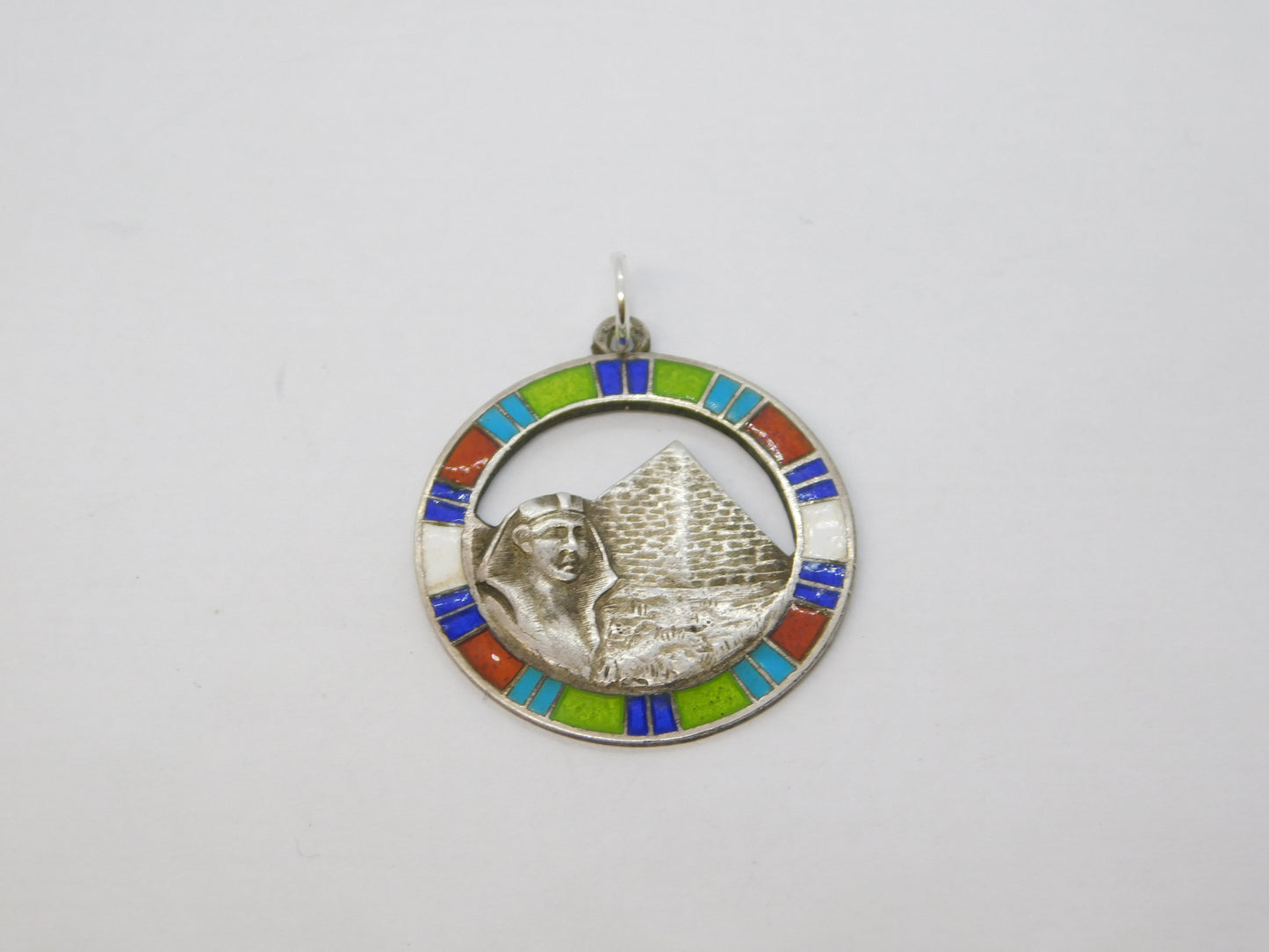 Egyptian .800 Silver & Enamel Pharaoh Souvenir Pendant Antique c1920 Art Deco