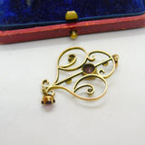 Edwardian 9ct Gold, Garnet & Seed Pearl Lavalier Drop Pendant Antique c1910