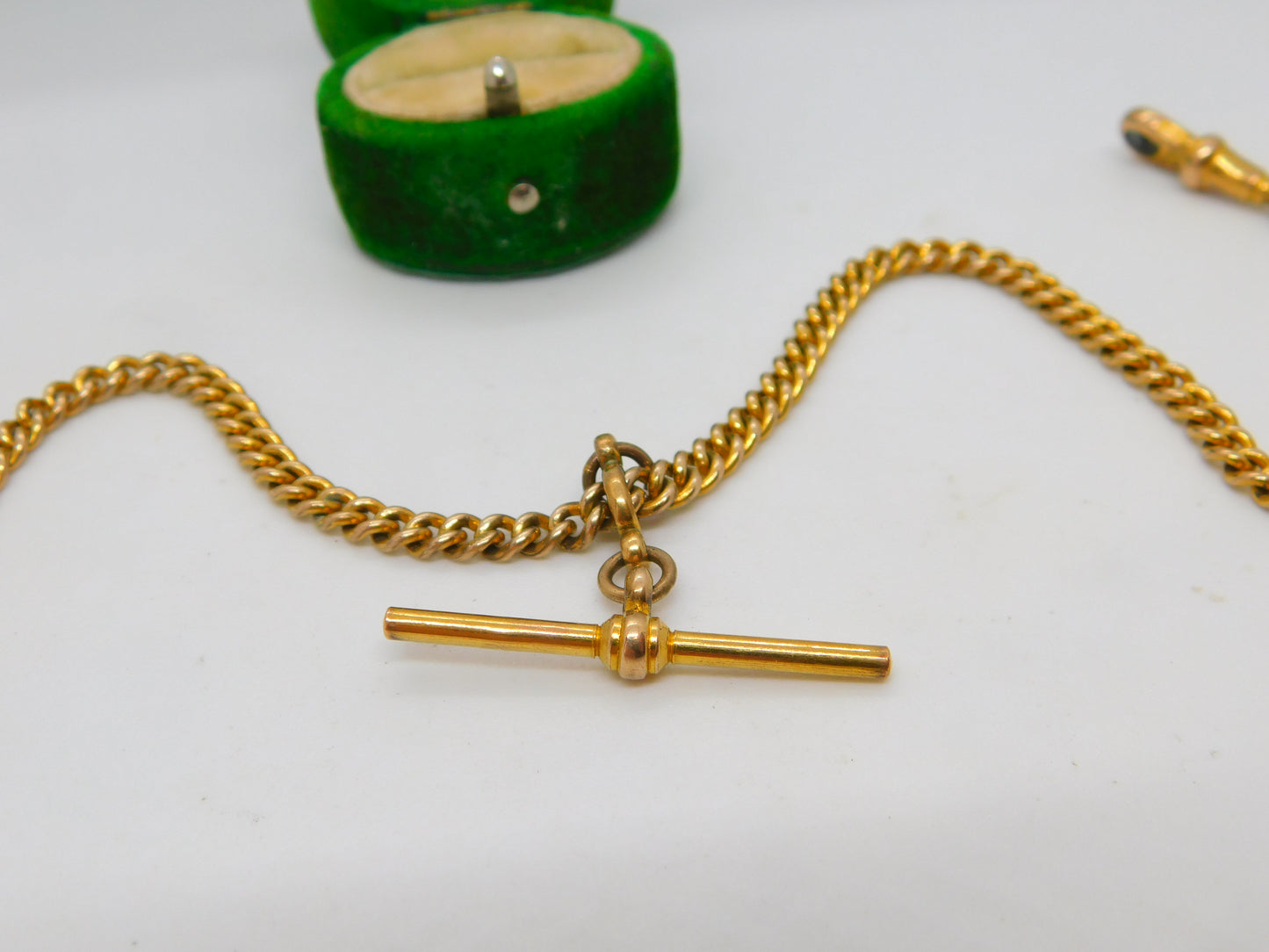 Victorian Rolled Gold Double Albert Watch Chain Antique c1890 Dog Clips & T-Bar