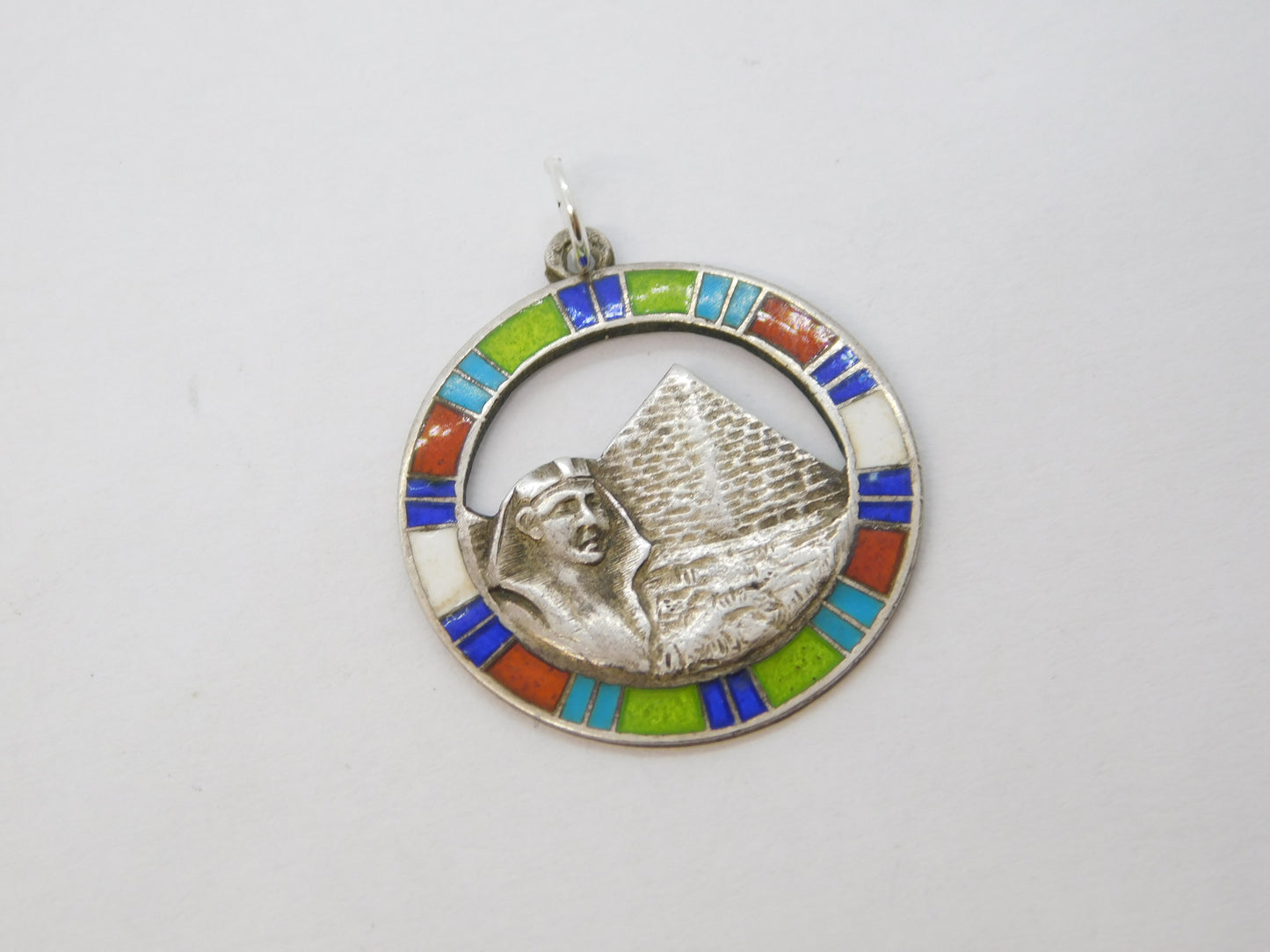 Egyptian .800 Silver & Enamel Pharaoh Souvenir Pendant Antique c1920 Art Deco