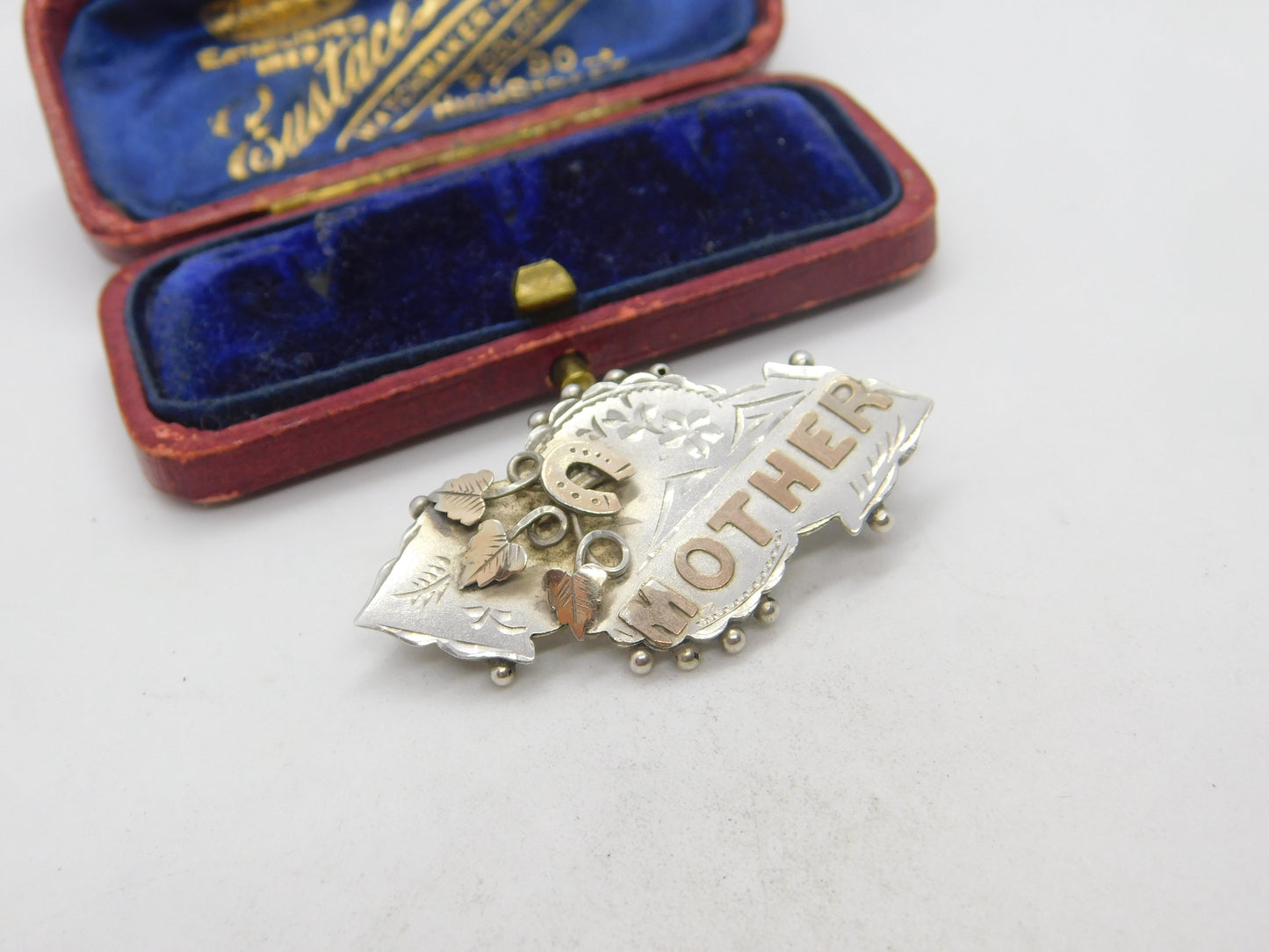 9ct Gold on Sterling Silver 'Mother' Sweetheart Brooch 1903 Birmingham Antique