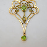Edwardian 9ct Gold, Seed Pearl & Peridot Lavalier Pendant Antique c1910