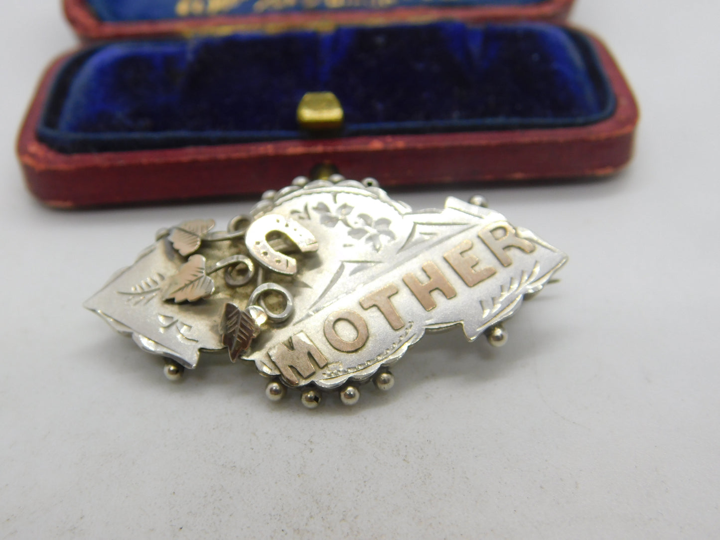 9ct Gold on Sterling Silver 'Mother' Sweetheart Brooch 1903 Birmingham Antique