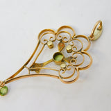 Edwardian 9ct Gold, Seed Pearl & Peridot Lavalier Pendant Antique c1910