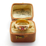 Victorian 22ct Yellow Gold, Ruby & Seed Pearl Boat Ring 1884 Birmingham Antique