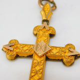 Victorian Aesthetic Rolled Gold 17th Century Style Cross Medal Necklace c1860