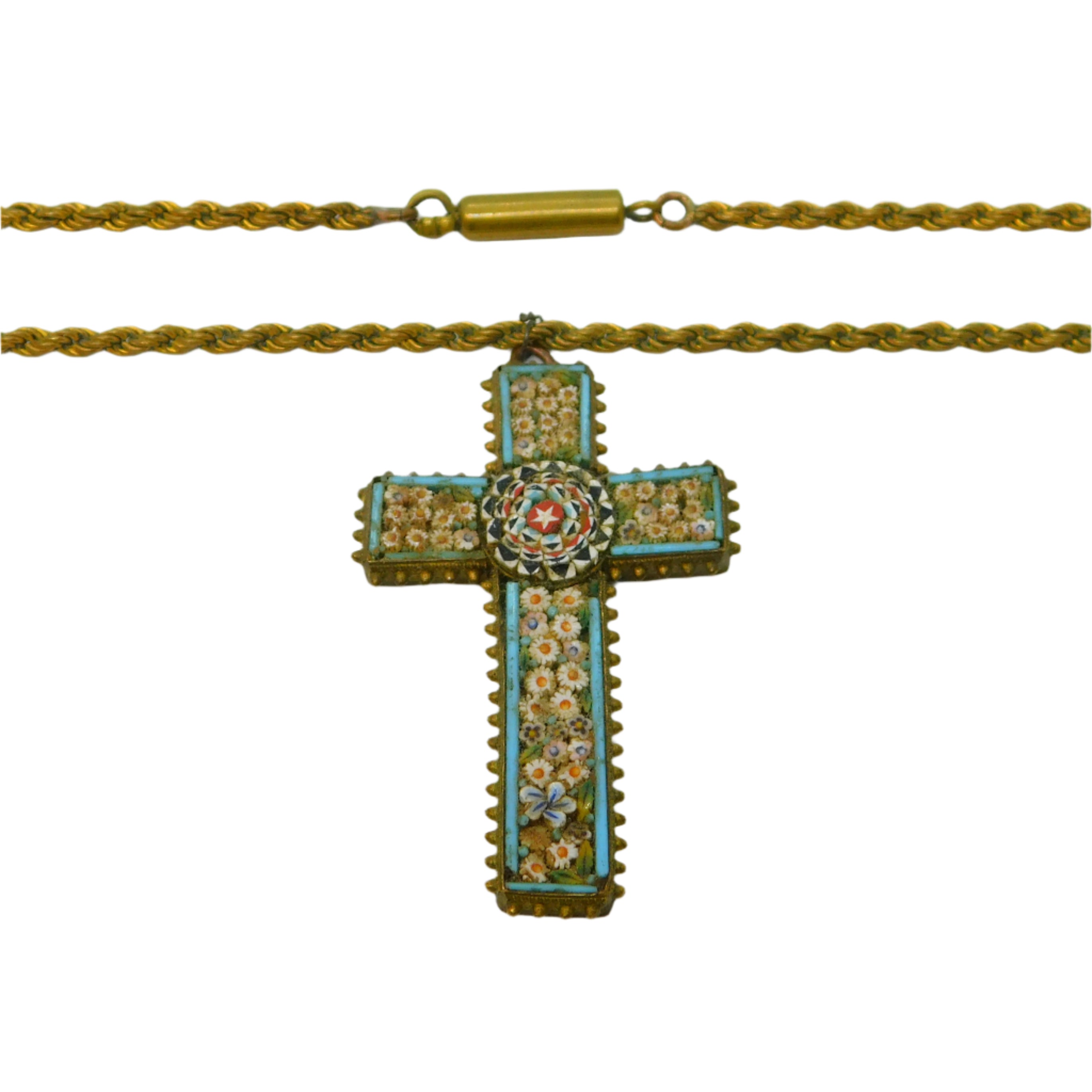 ANTIQUE MICRO MOSAIC CROSS PENDANT 