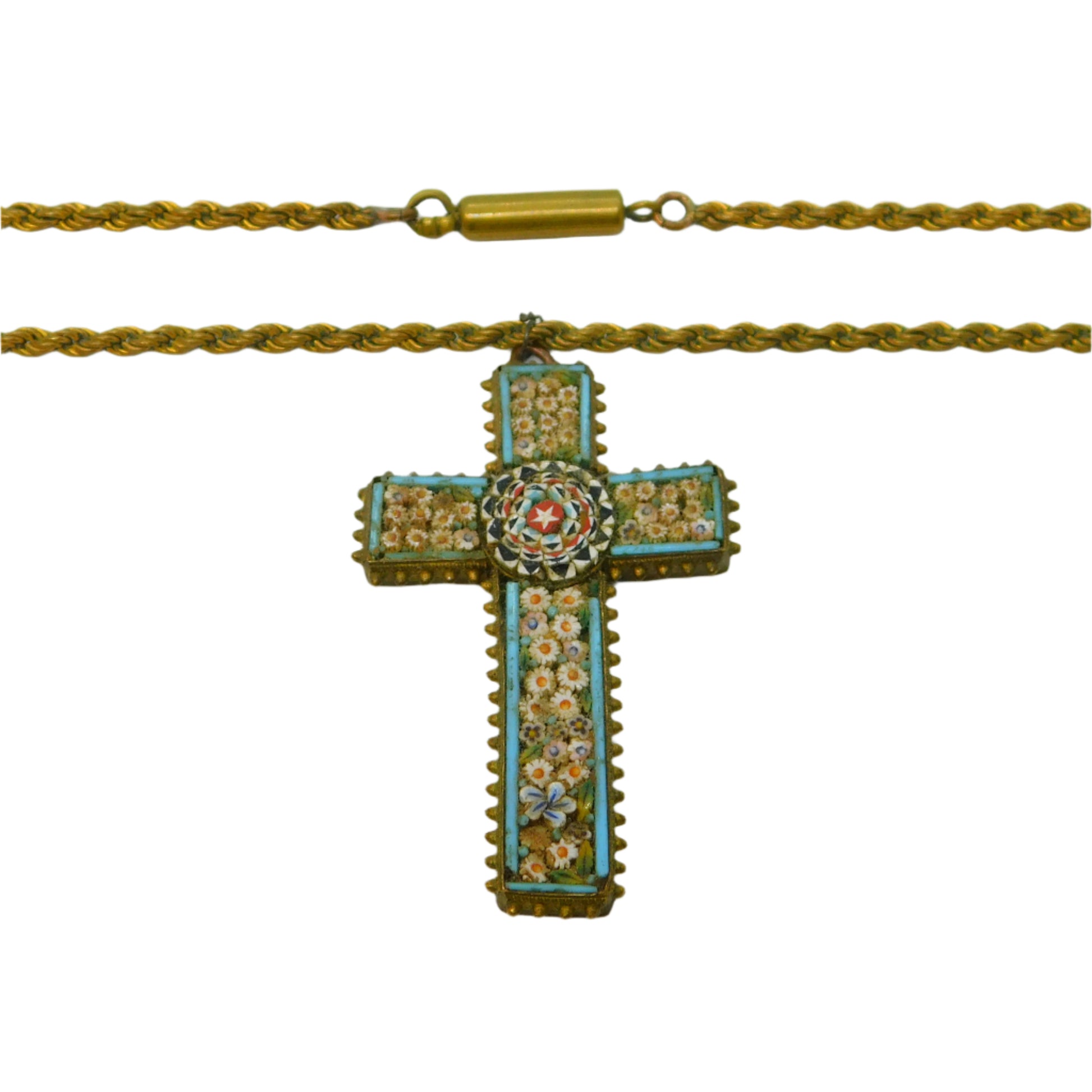 ANTIQUE MICRO MOSAIC CROSS PENDANT 