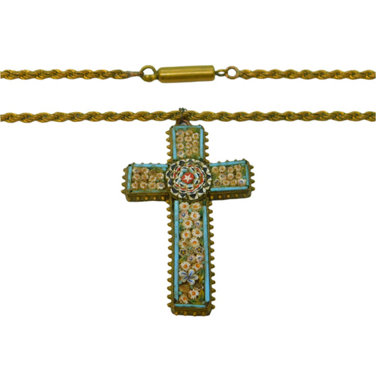ANTIQUE MICRO MOSAIC CROSS PENDANT 