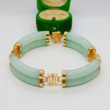 14ct Gold & Apple Green Jade Character Panel Bracelet Vintage 2001 Birmingham